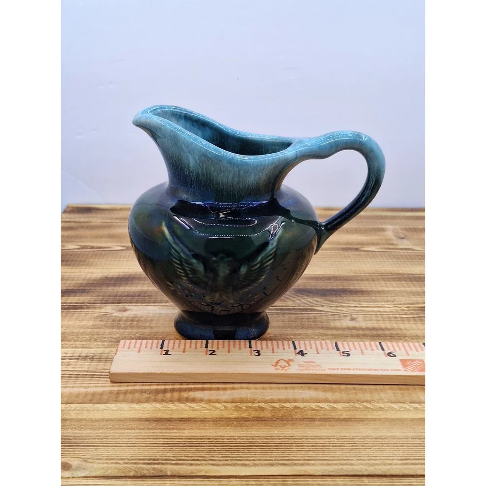 Hull Pottery USA Imperial Eagle Blue‎ Drip Glaze Pitcher F-91 1970s Bicentennial